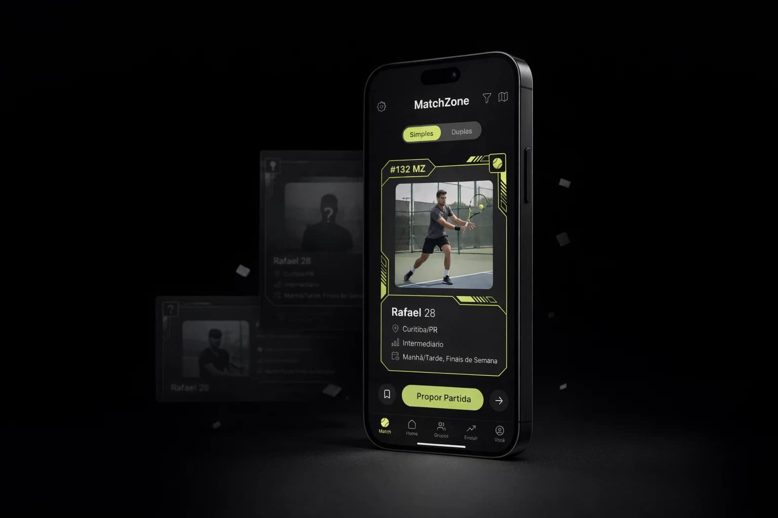 Mock premium do primeiro passo para convidar um atleta para a partida.