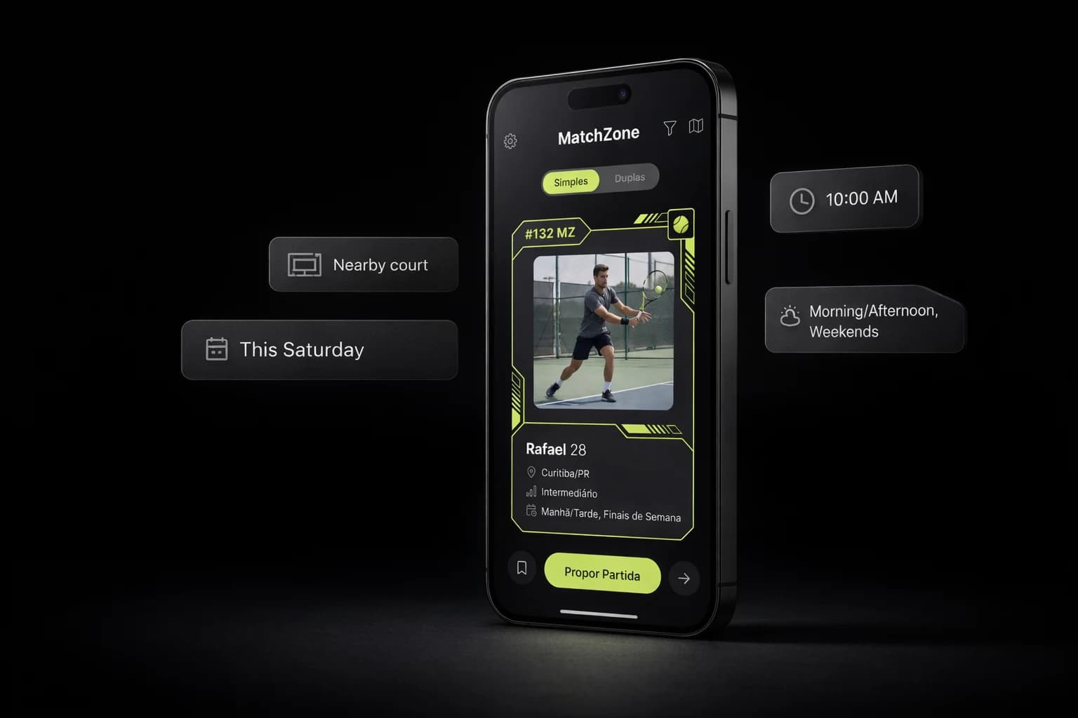 Mock premium do convite de partida ganhando contexto de horário e local.