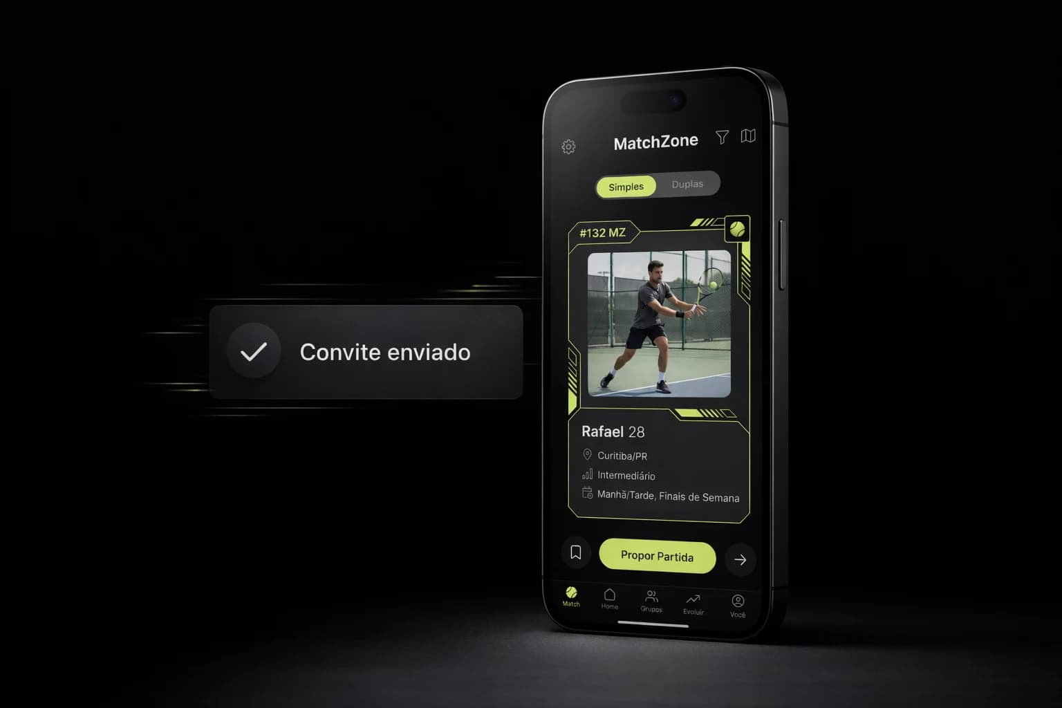 Mock premium do convite de partida pronto e enviado.